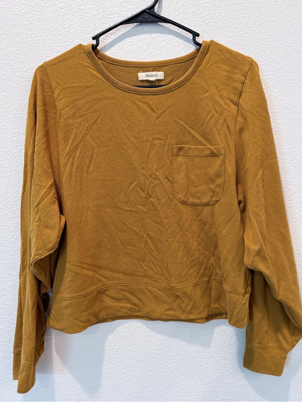 Madewell Mustard Pocket Tee Long Sleeve Relaxed Fit Minimalist Cozy Top M Boxy